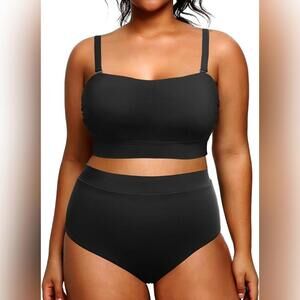 NWT Tempt Me Women Plus Size High Waisted Bikini Bandeau Two Piece Swimsuit, 18W